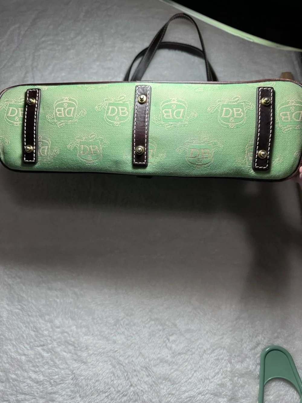 Dooney & Bourke Vintage Canvas Tote Bag Matching Coin Purse Set green/brown
